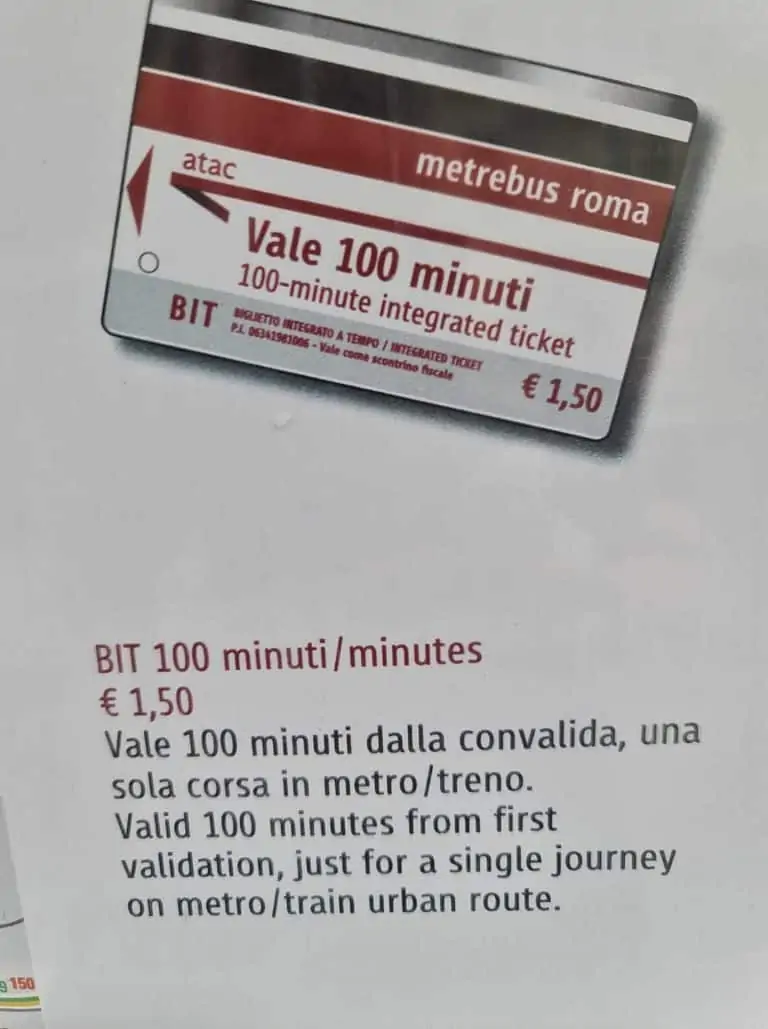 כרטיס הנסיעה המשולב לתחבורה הציבורית ברומא התקף ל 100 דקות בלבד