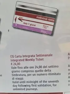 הכרטיס המשולב לתחבורה הציבורית ברומא *לשבוע ימים*